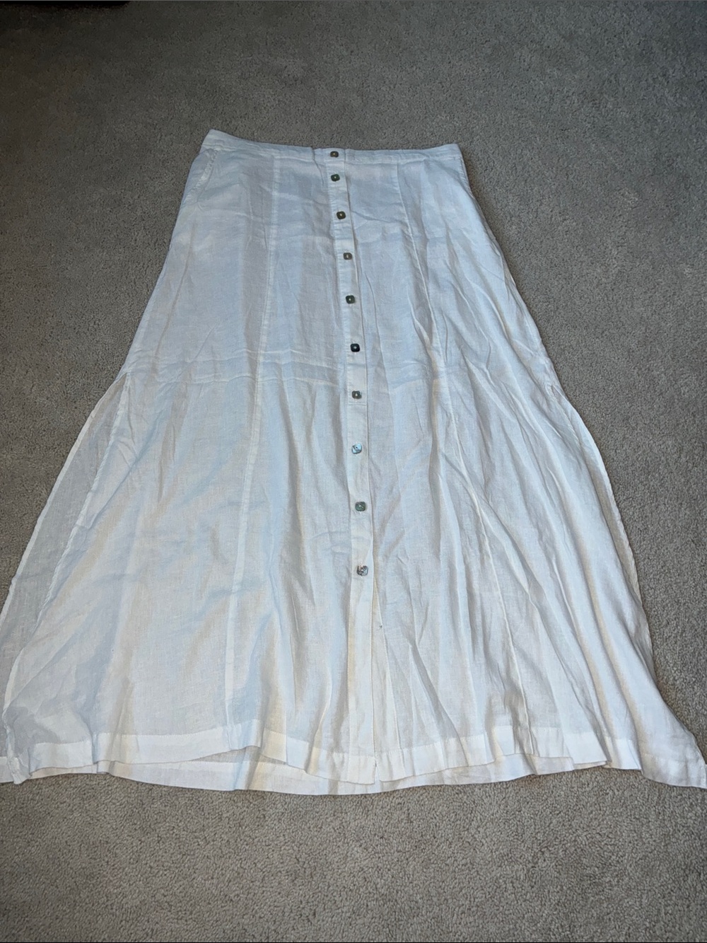 55% Linen side and back slit maxi button down skirt size L stretchy waist